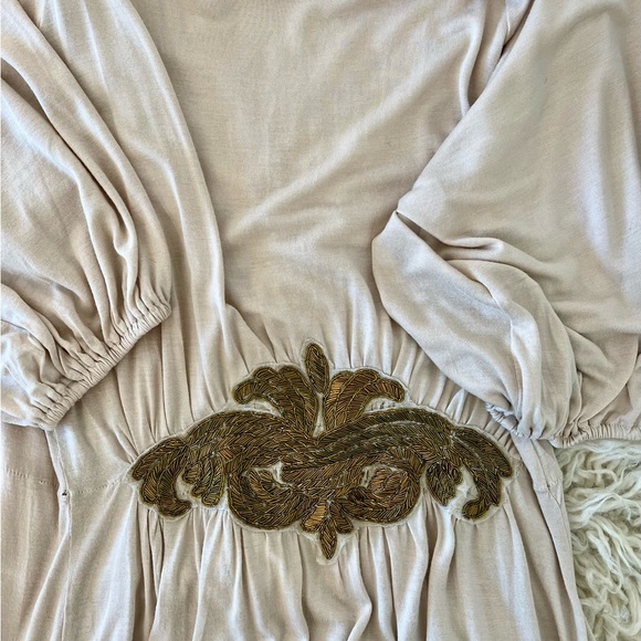 ❤️Host Pick❤️Zara Collective Dress Sz Med Gold Beaded Embroidery Blouson sleeve - Picture 6 of 12